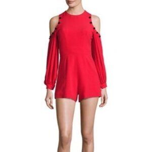 Alexis Revolve Womens Asher‎ Cold Shoulder Red Romper Black Pom Size M NWOT